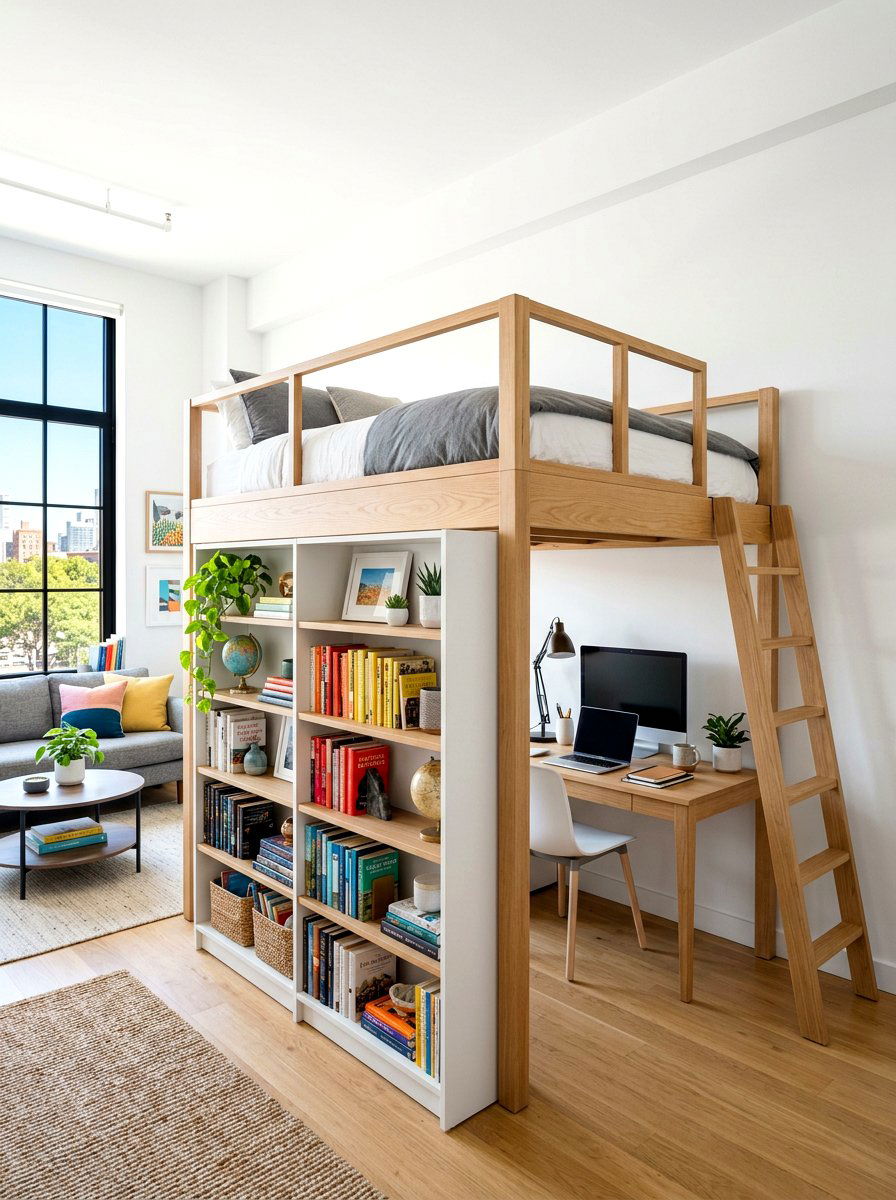 Studio Loft Bed With Shelving - 30 loft bed studio apartment ideas