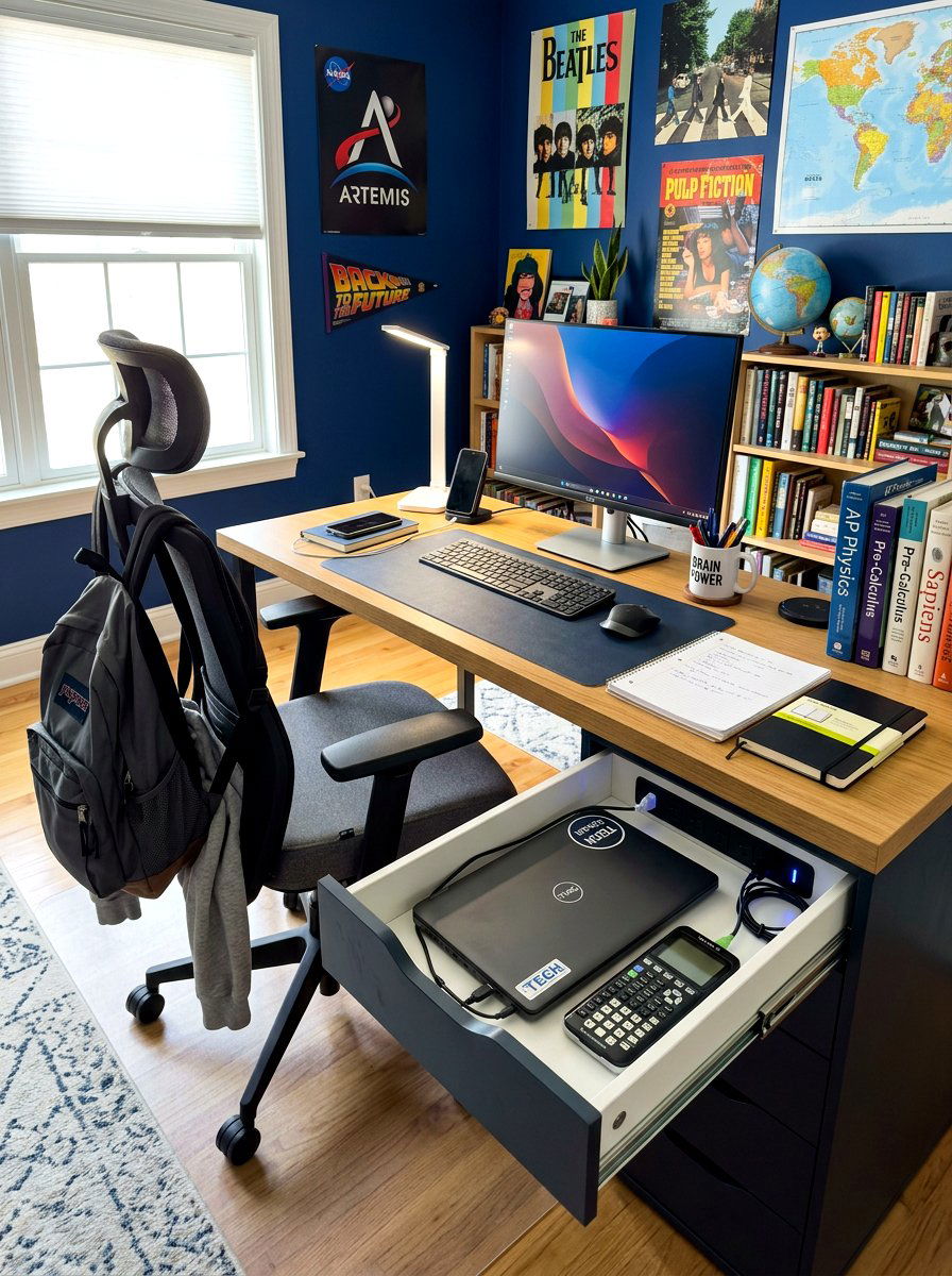 Study Desk Charging Drawer - 30 hidden charging drawer ideas