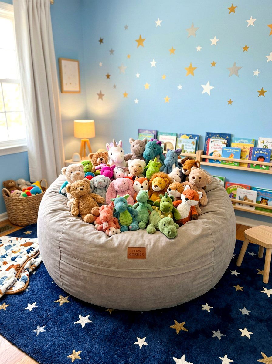 Stuffed Animal Bean Bag - 30 playroom storage ideas