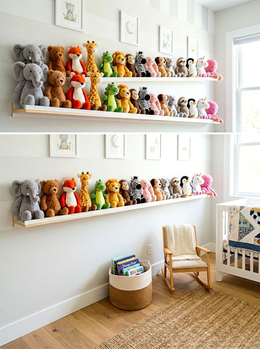 Stuffed Animal Storage - 30 nursery shelf styling ideas