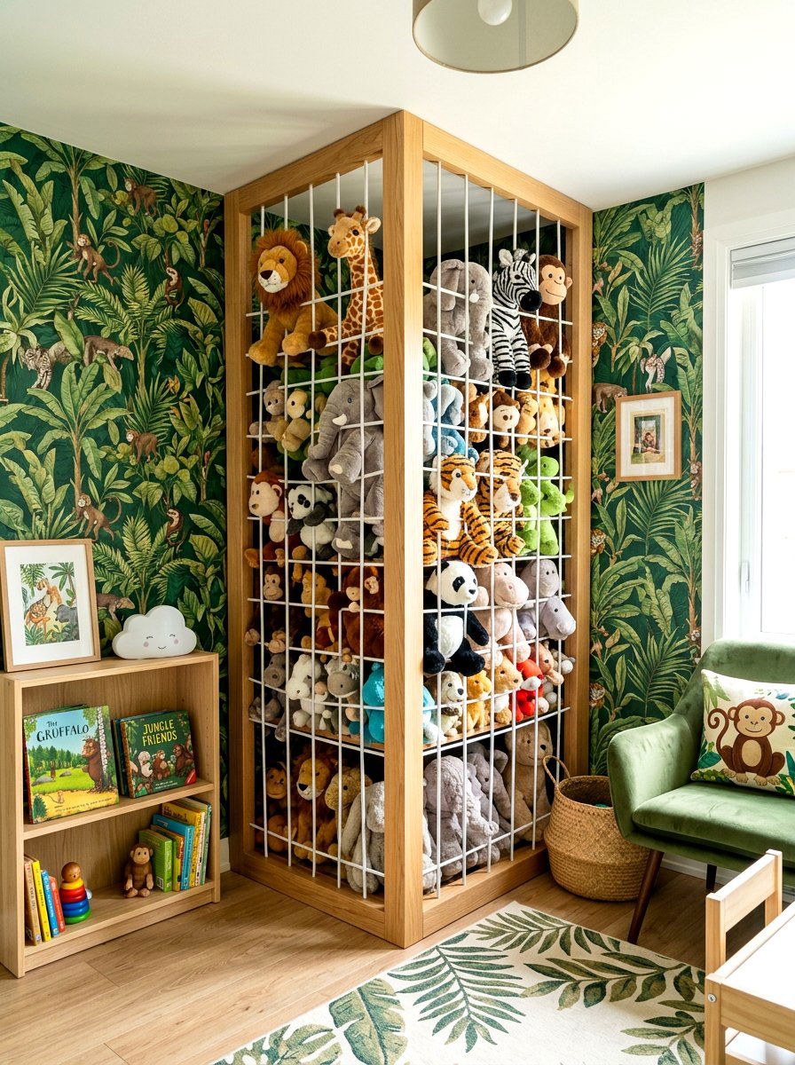 Stuffed Animal Zoo - 30 toddler bedroom storage ideas