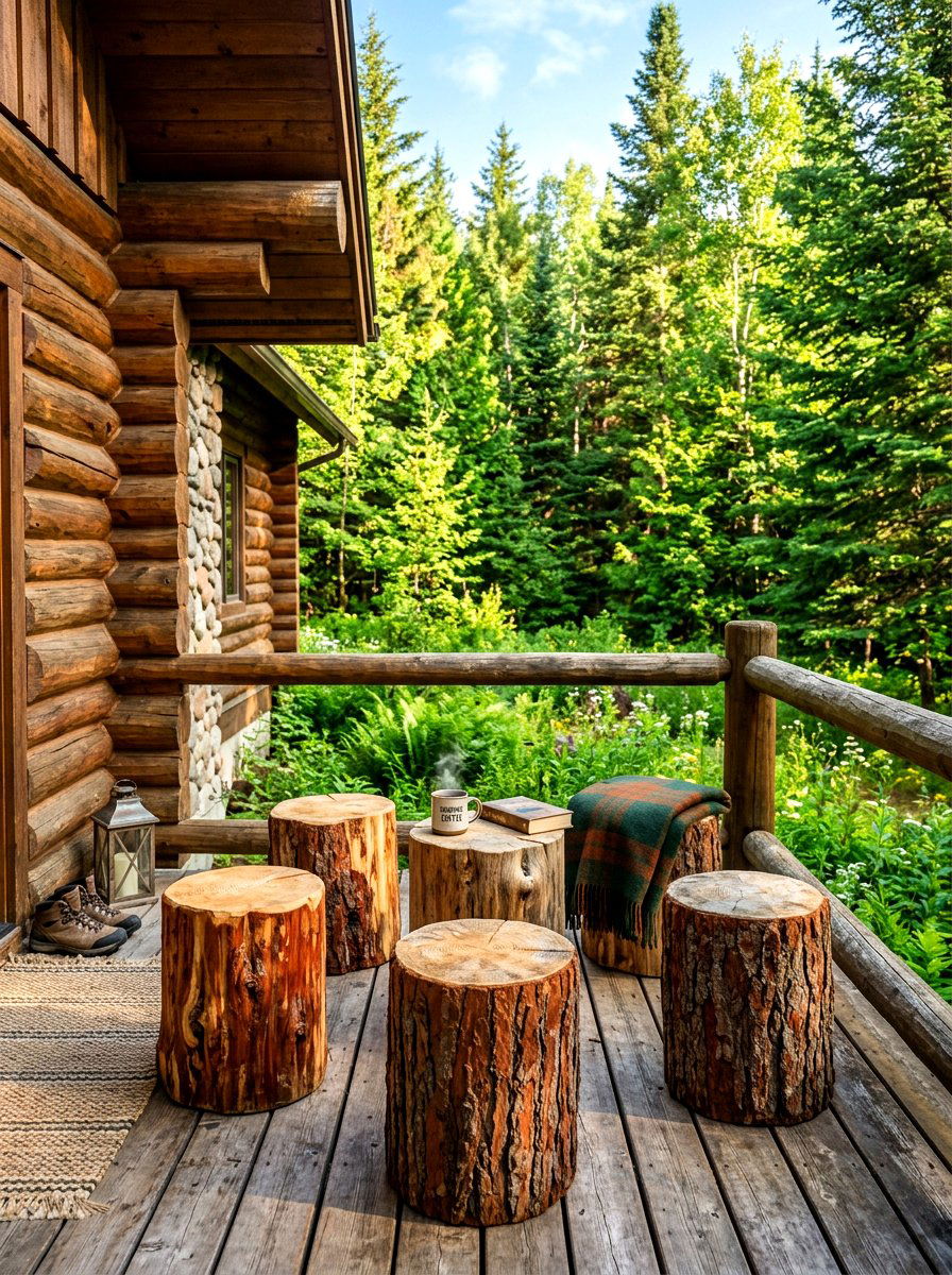 Stump stool - 30 front porch seating ideas