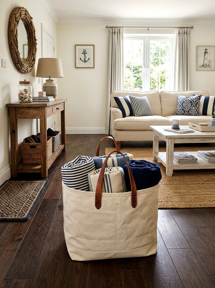 Sturdy Canvas Tote Basket - 30 living room blanket basket ideas