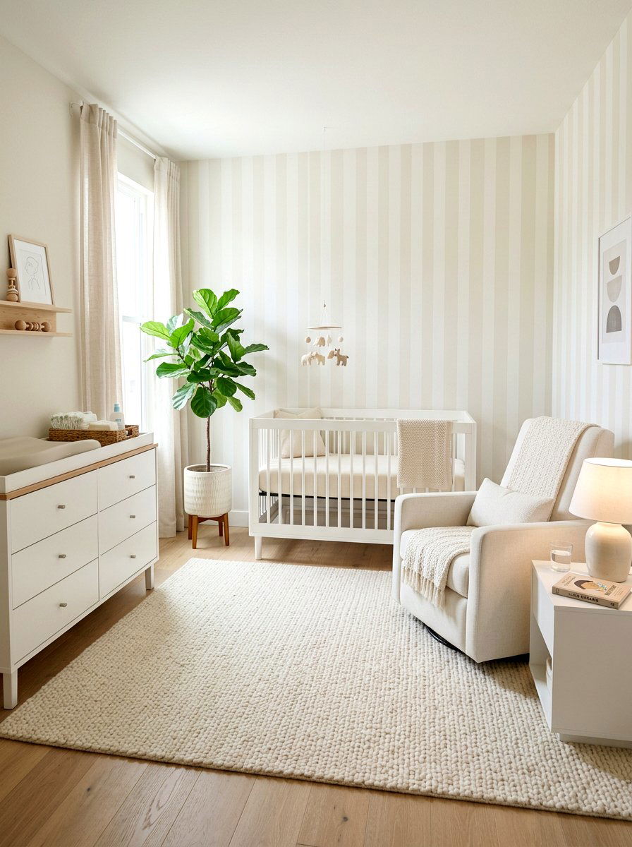Subtle Cream Stripe Nursery - 30 stripe nursery wallpaper ideas