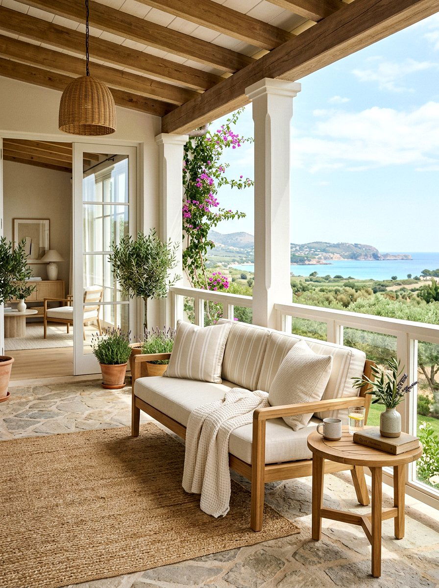Subtle Cream Striped Porch Bench - 30 striped outdoor cushion porch ideas