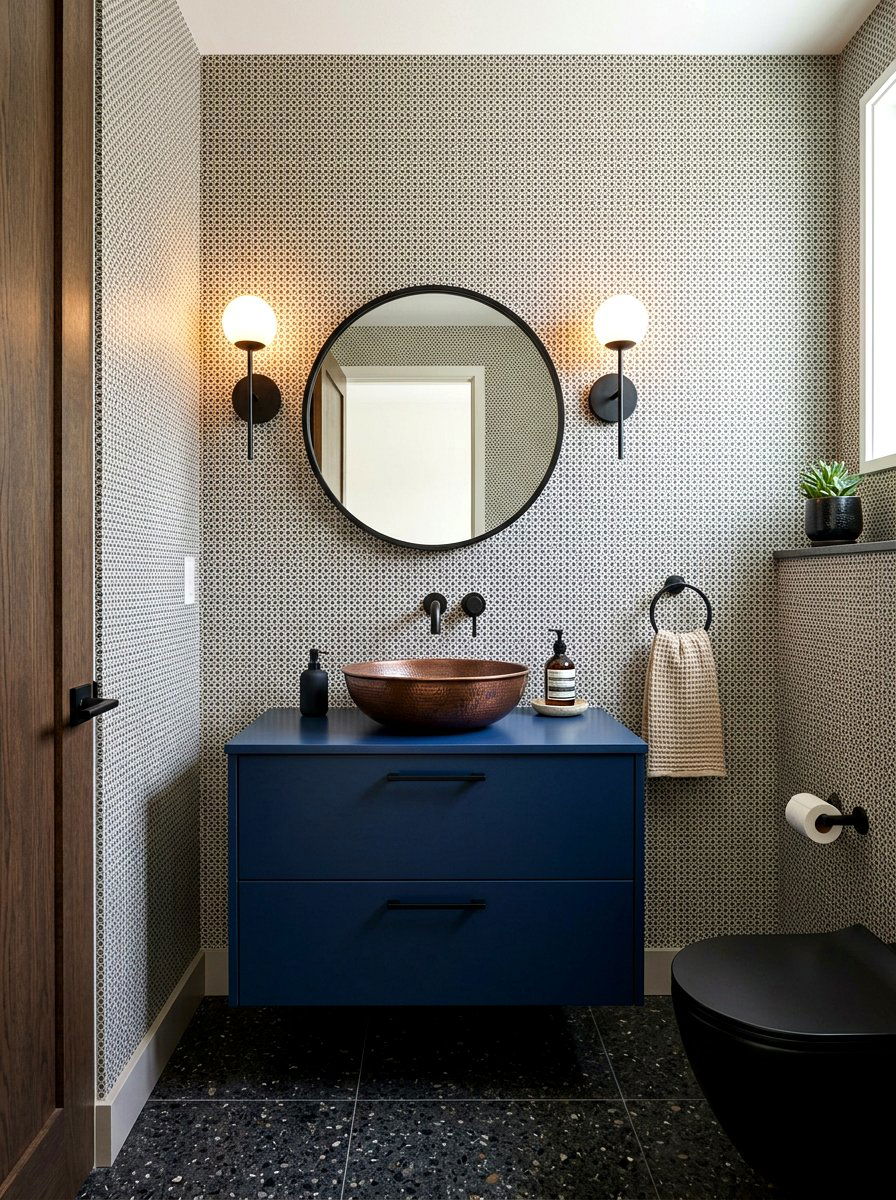 Subtle Micro Pattern Wallpaper - 30 wallpapered powder room ideas