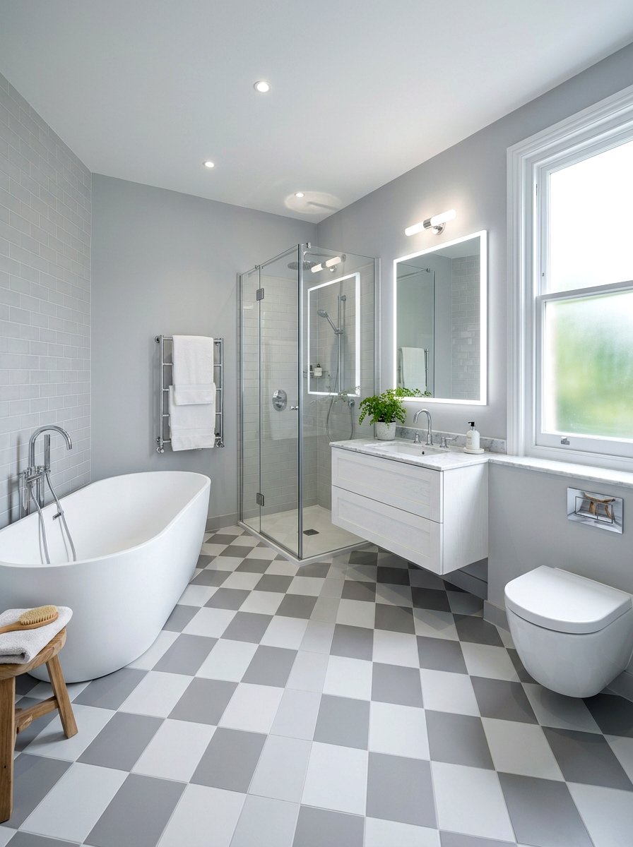 Subtle Monochrome Checkerboard Bathroom - 30 checkerboard bathroom floor ideas