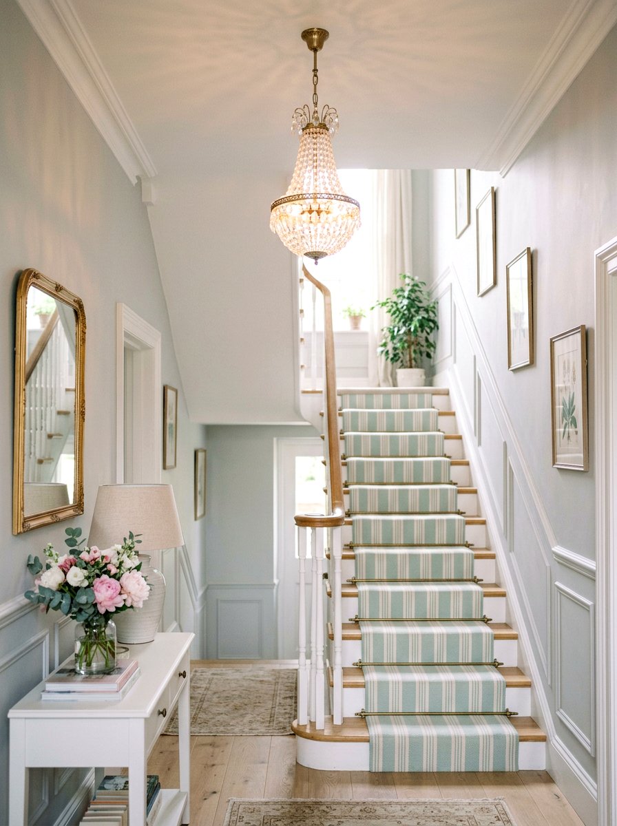 Subtle Pastel Striped Stair Runner - 30 stair runner stripe ideas