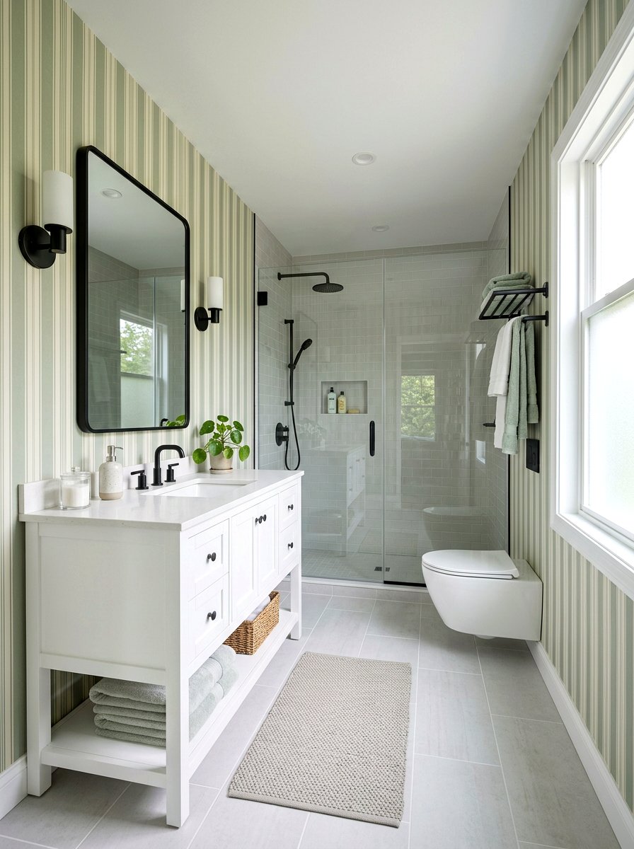 Subtle Stripe Bathroom Wallpaper - 30 bathroom wallpaper ideas