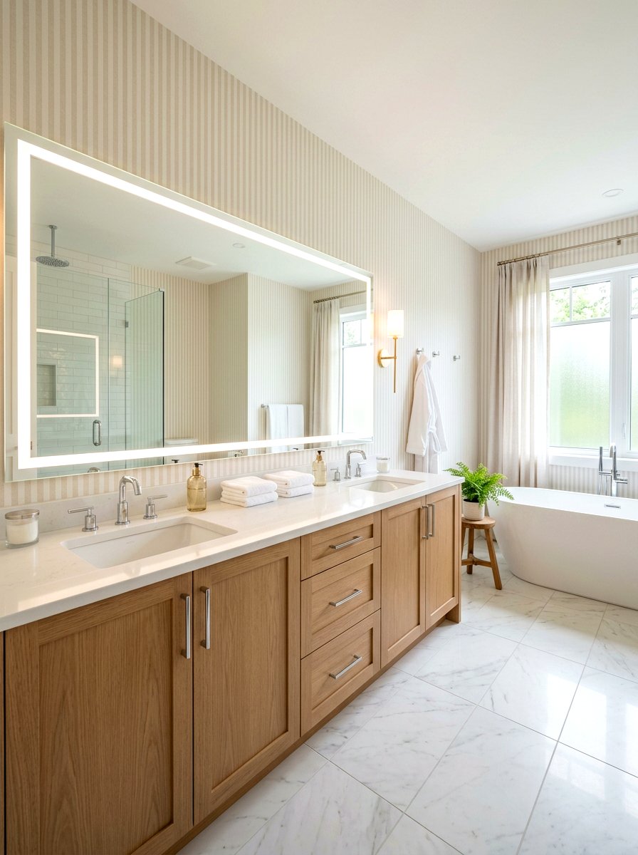 Subtle Tone On Tone Striped Bathroom - 30 striped bathroom wallpaper ideas