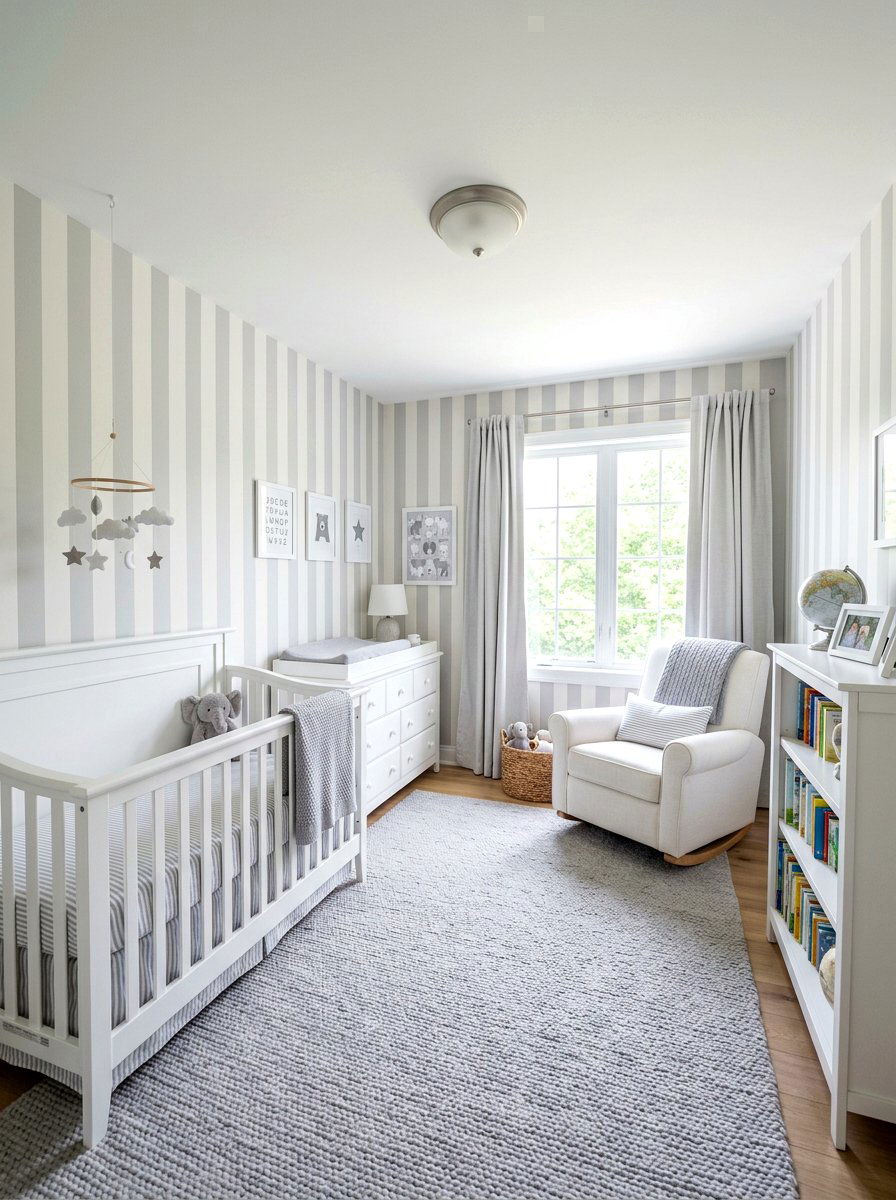 Subtle gray circus stripe - 30 circus stripe kids room ideas