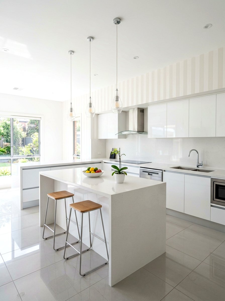 Subtle off white striped kitchen - 30 striped kitchen wallpaper ideas