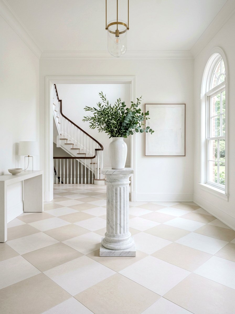 Subtle tone on tone foyer - 30 checkerboard foyer floor ideas