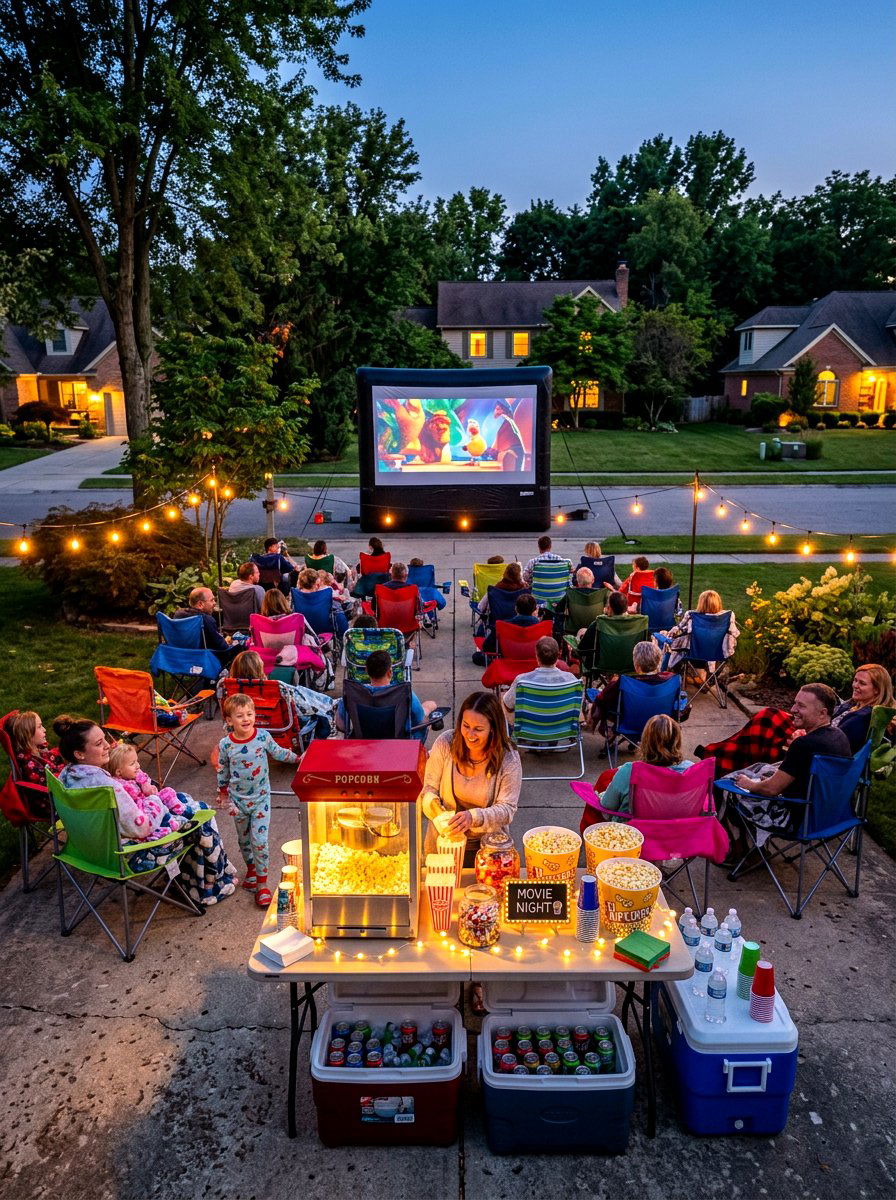 Suburban Driveway Popup Theater - 30 outdoor movie patio ideas