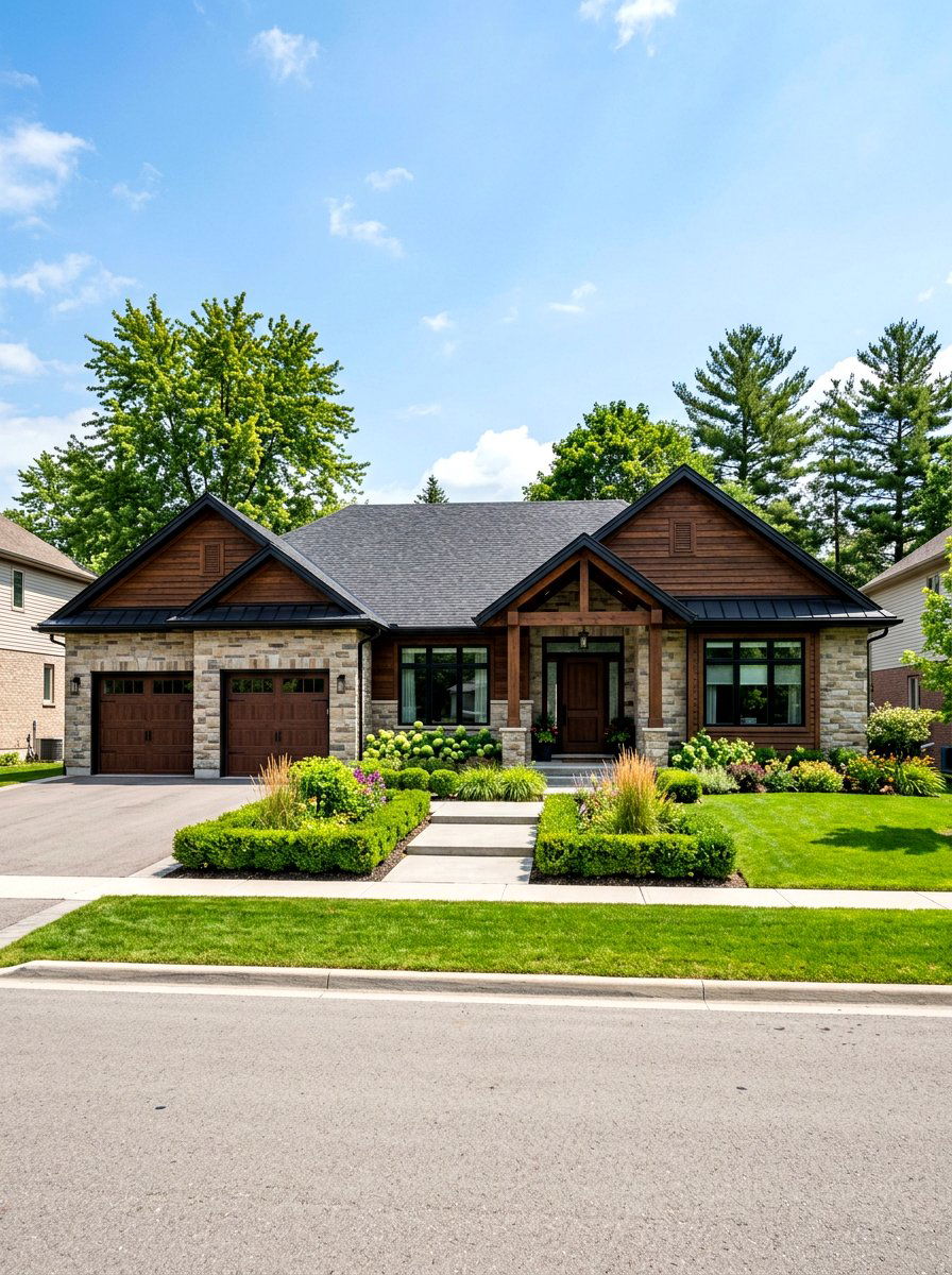 Suburban Ranch With Stone Veneer And Wood Gables - 30 stone and wood exterior ideas