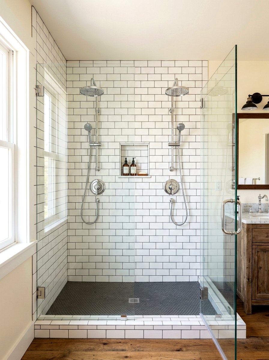 Subway Tile Double Shower Head - 30 double shower head ideas
