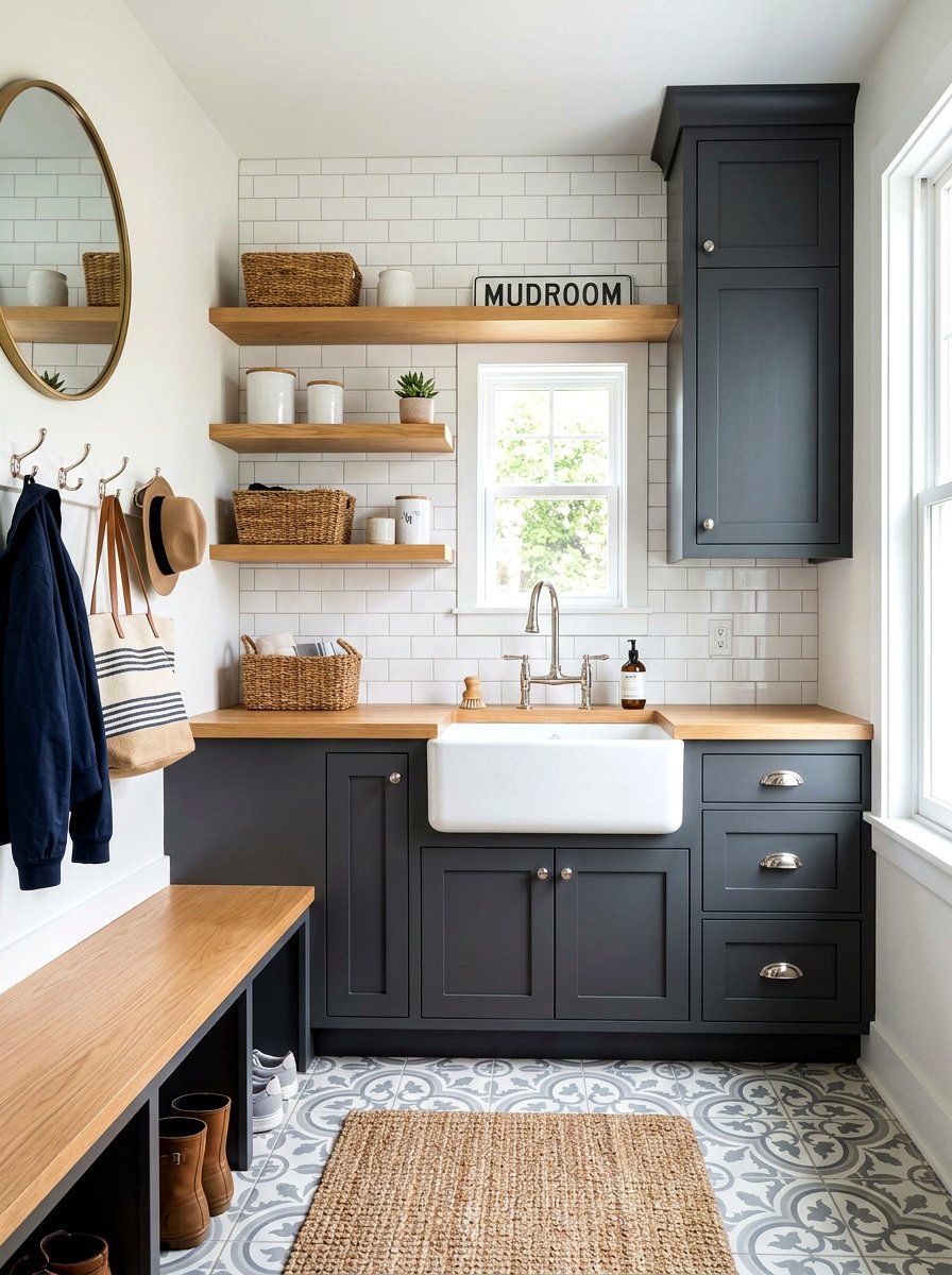 Subway Tile Mudroom Backsplash - 30 mudroom laundry sink ideas