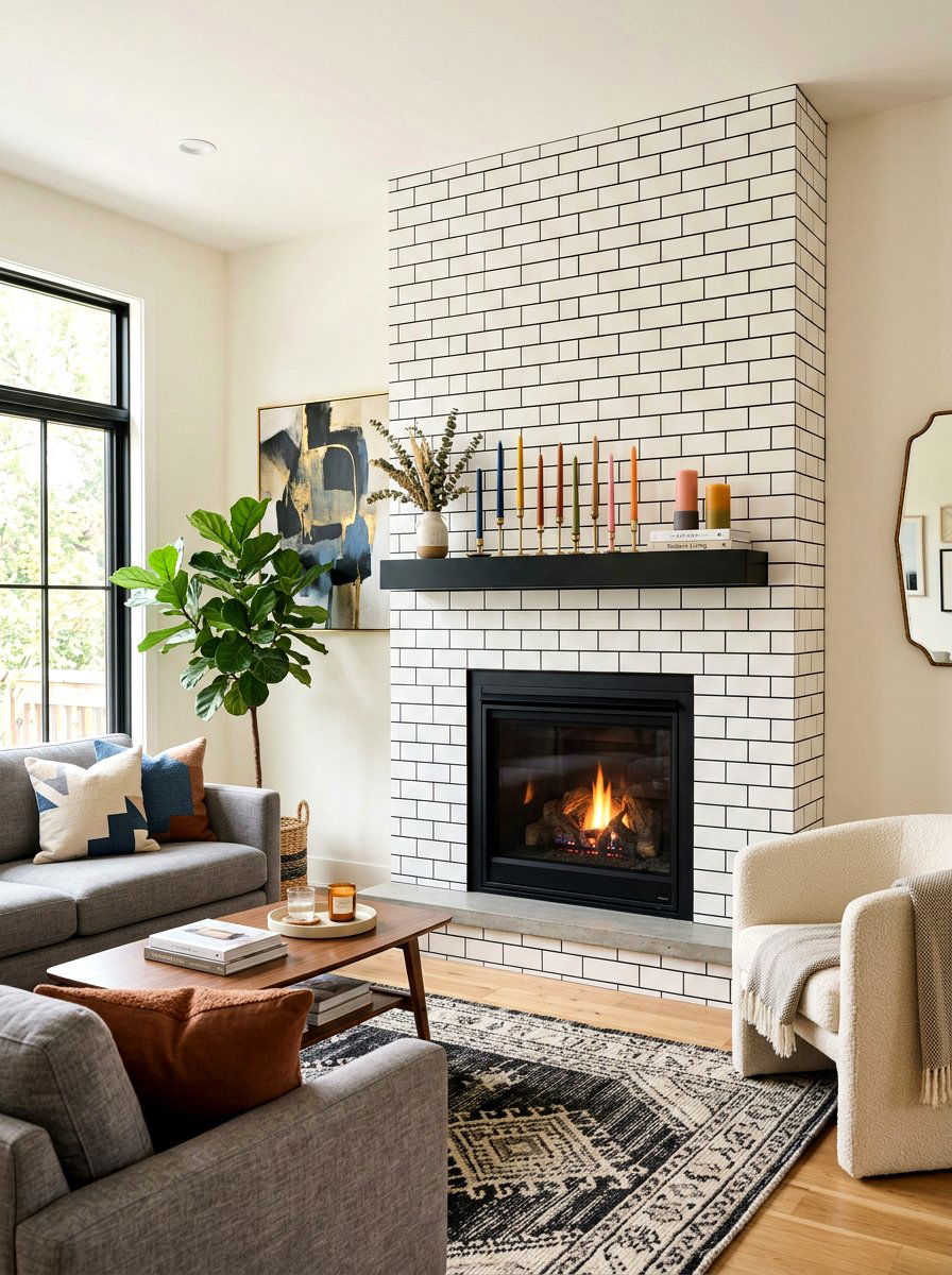 Subway Tile Surround - 30 fireplace mantel ideas
