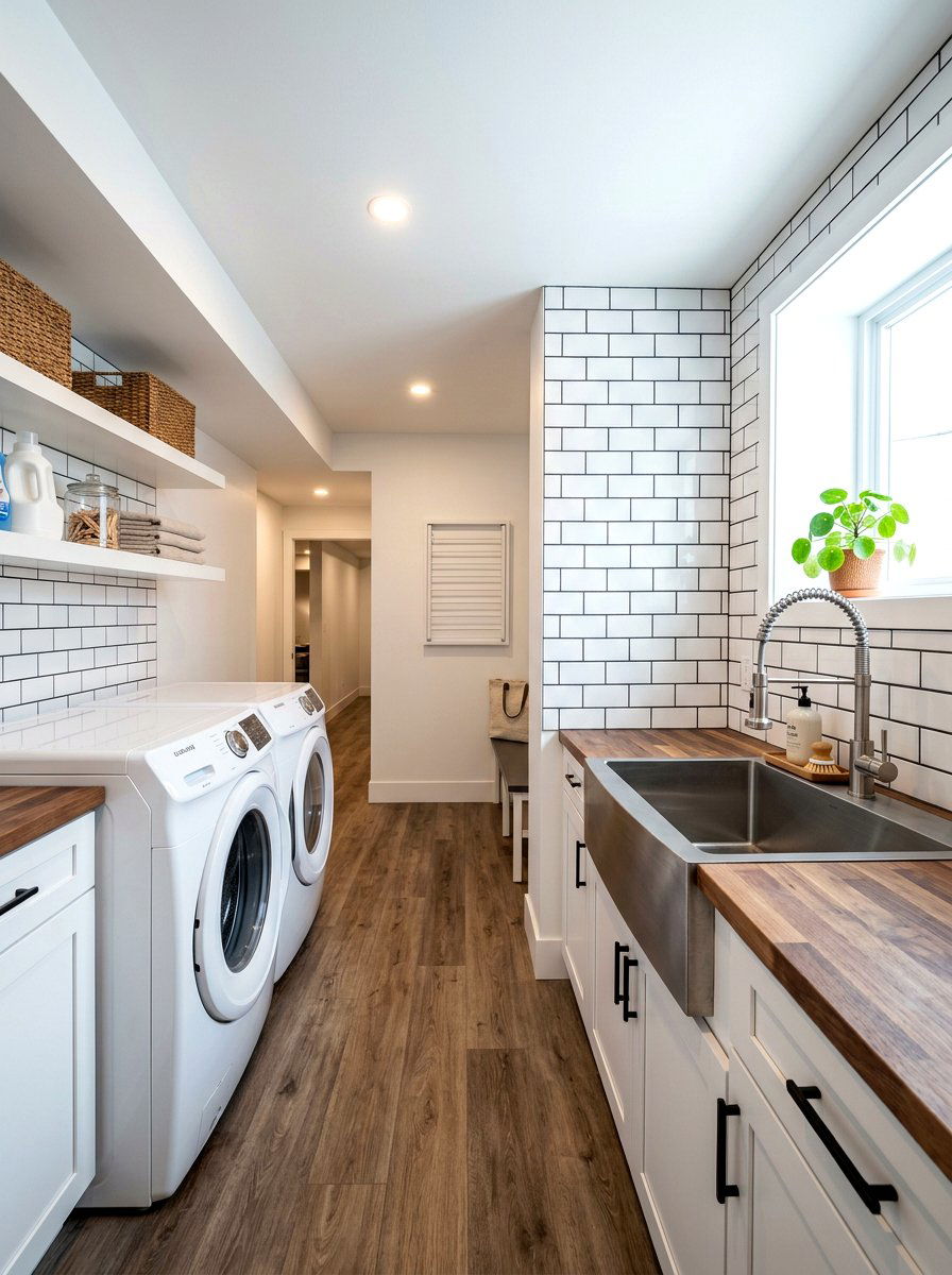 Subway tile basement laundry - 30 basement laundry area ideas