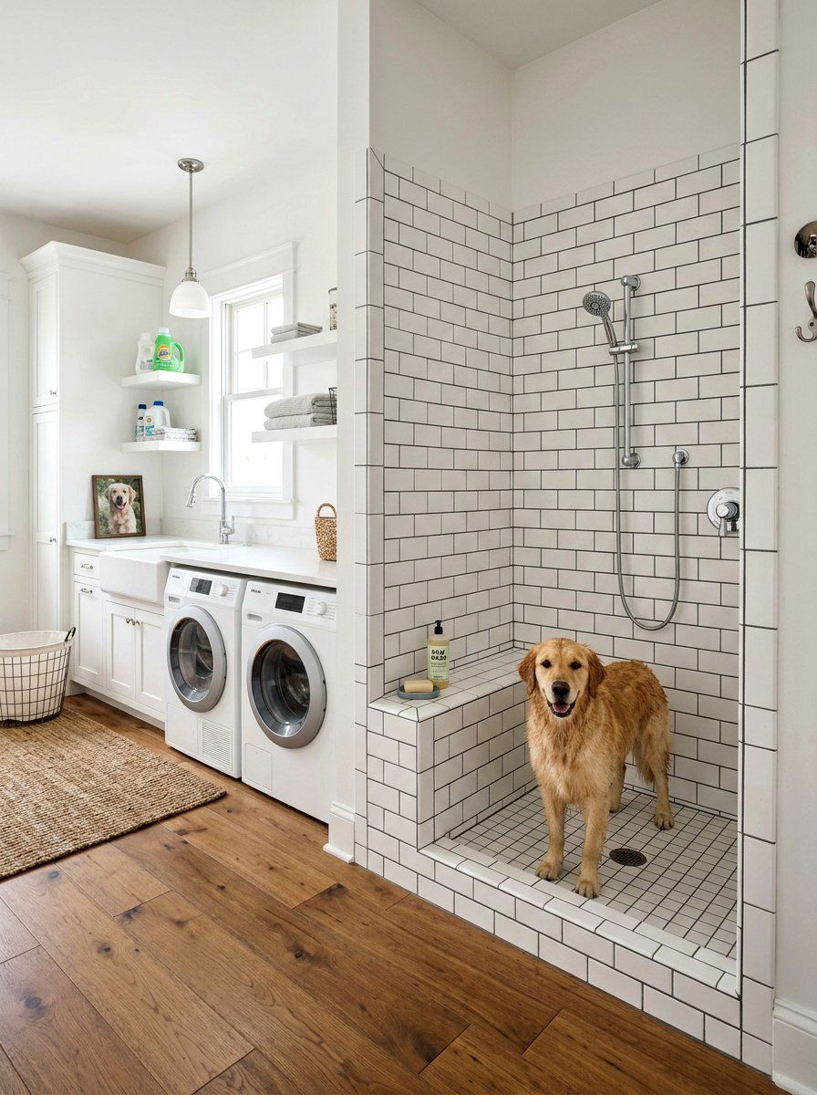 Subway tile dog shower - 30 pet washing station laundry ideas