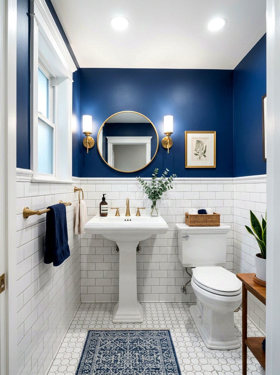 Subway tile wainscoting - 30 traditional powder room ideas