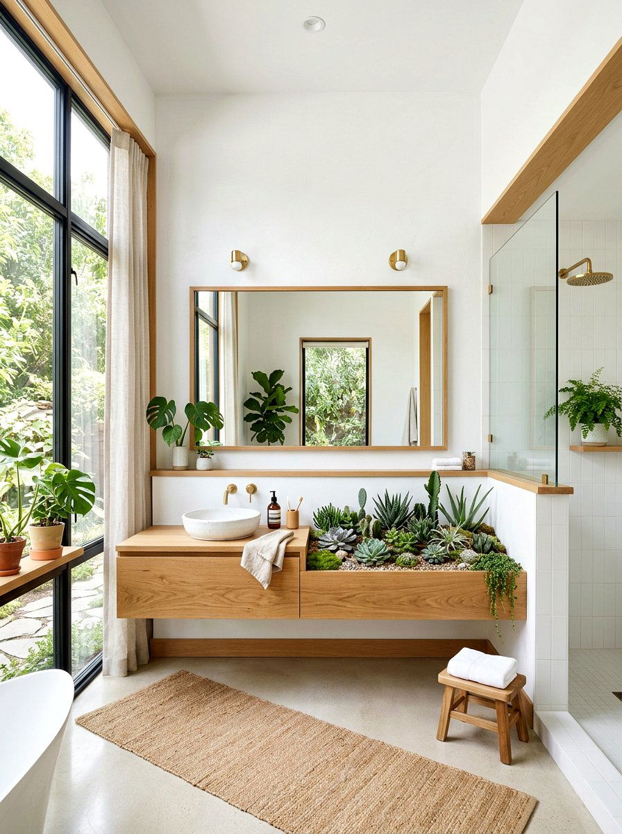 Succulent Bathroom Garden - 30 low water bathroom ideas