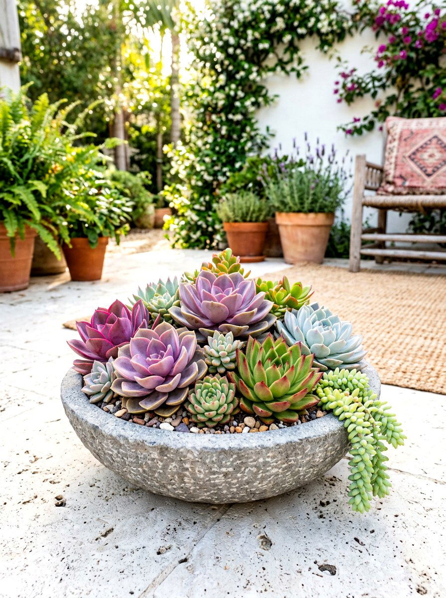 Succulent Bowl Arrangement - 30 poolside planters ideas