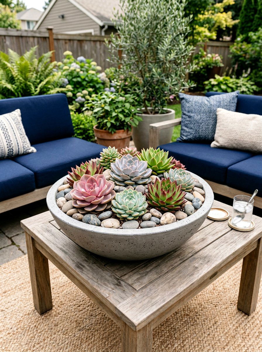 Succulent Bowl Display - 30 container garden makeover ideas