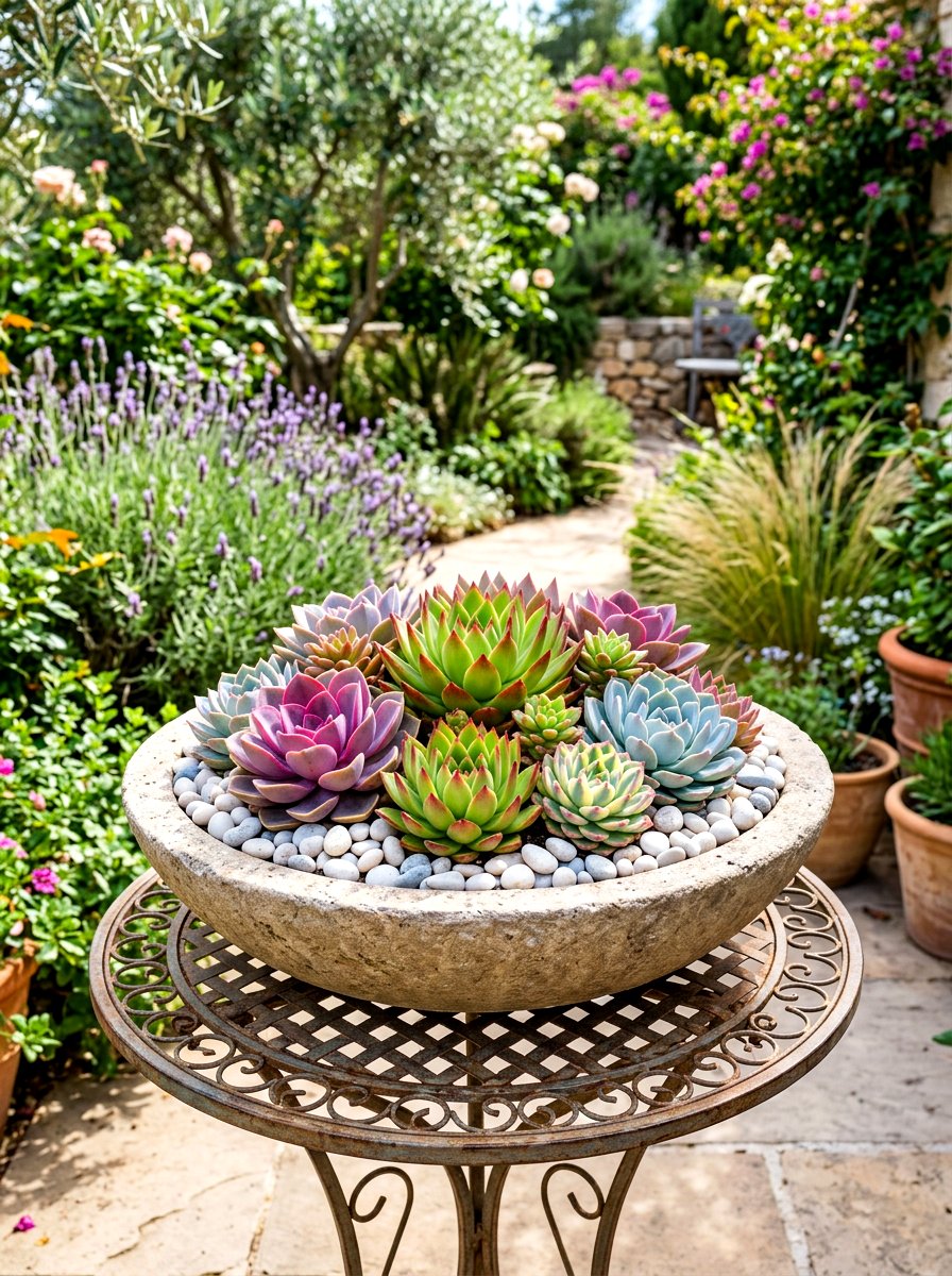 Succulent Bowl Garden - 30 balcony container garden ideas