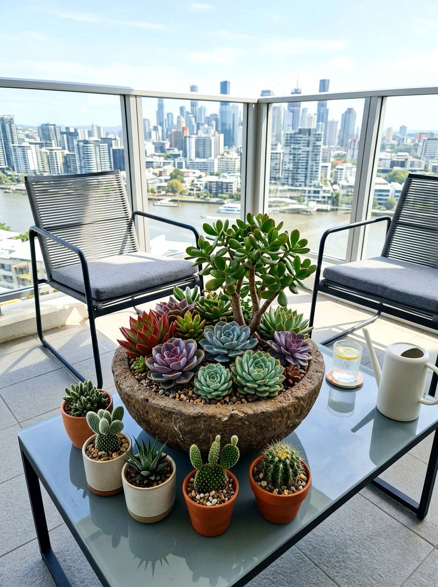 Succulent Container Garden - 30 condo balcony garden ideas