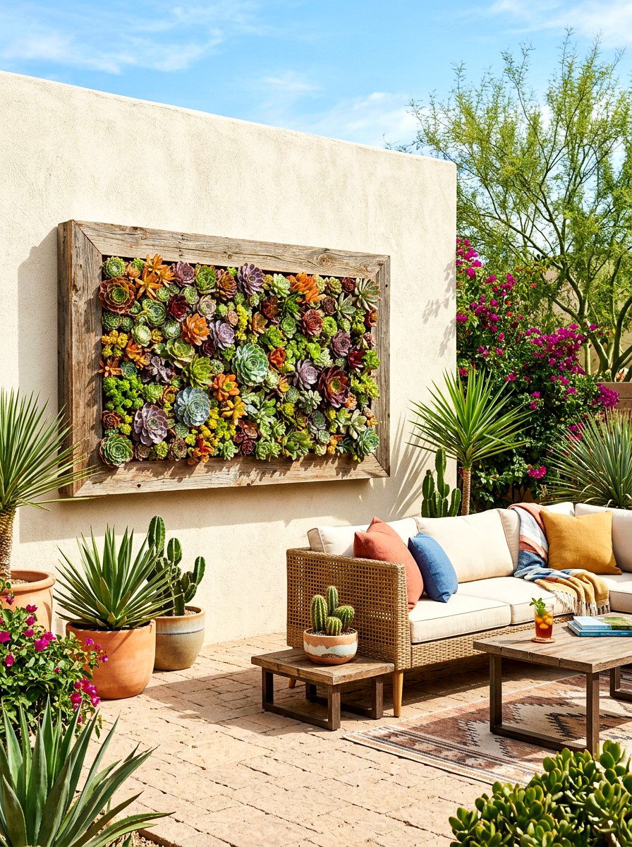 Succulent Frame Display - 30 patio wall decor ideas