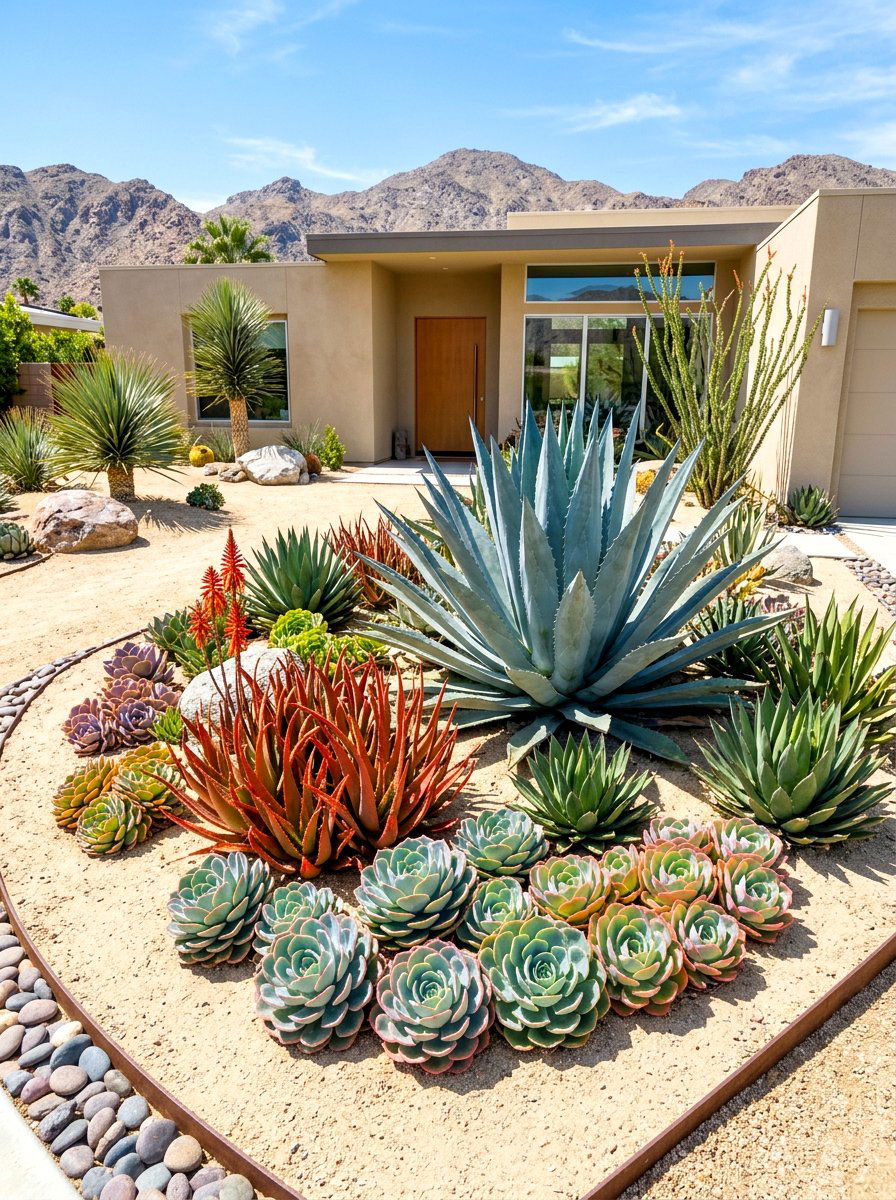 Succulent Front Yard - 30 no mow front yard ideas