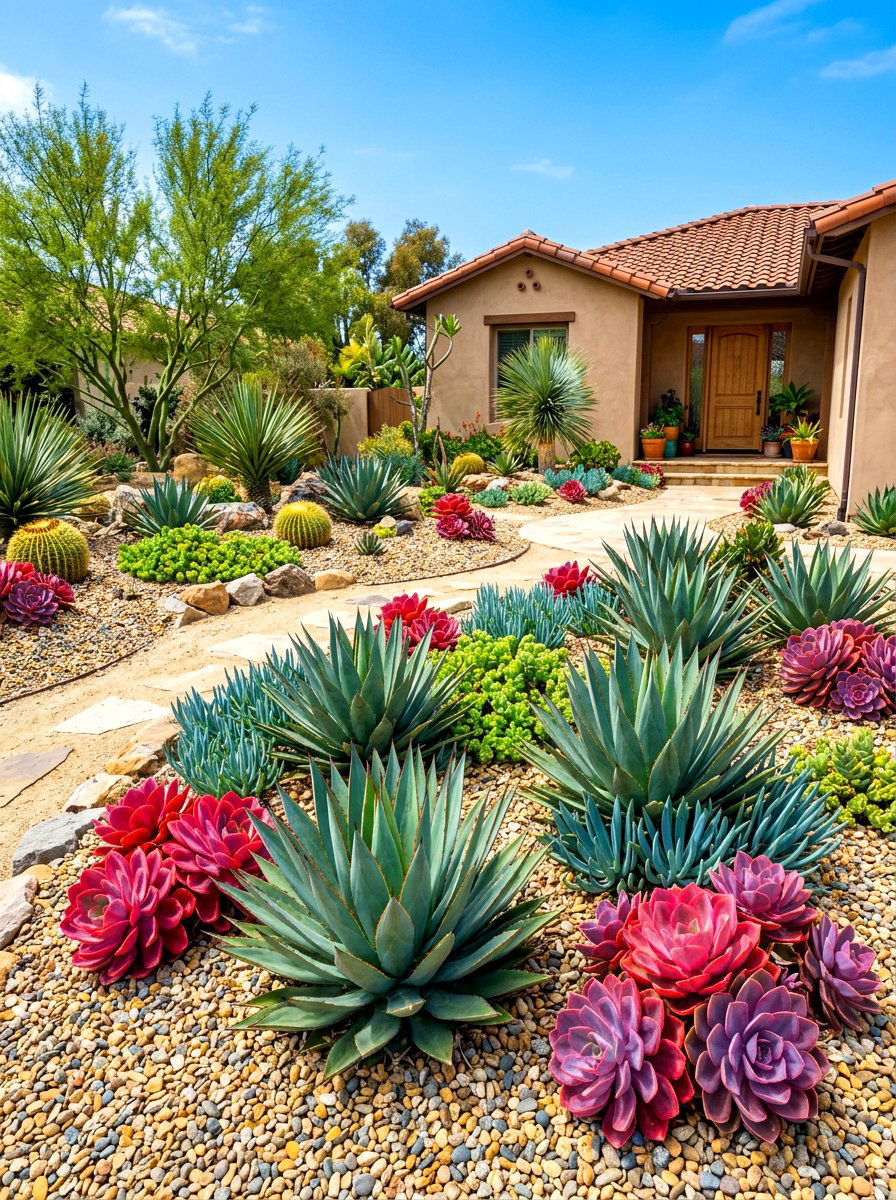 Succulent Front Yard Garden - 30 simple front yard ideas