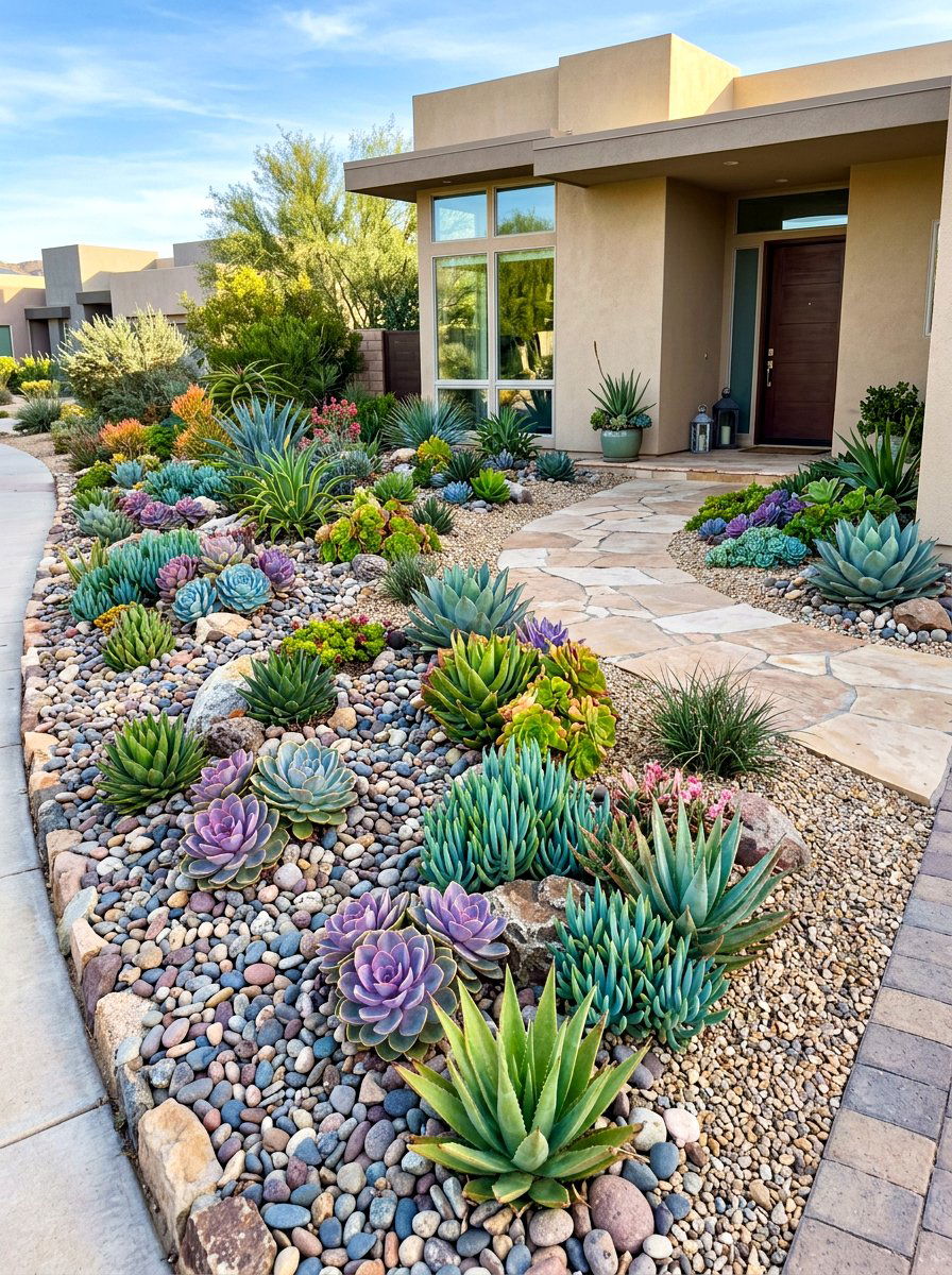 Succulent Front Yard - 30 low water front yard ideas