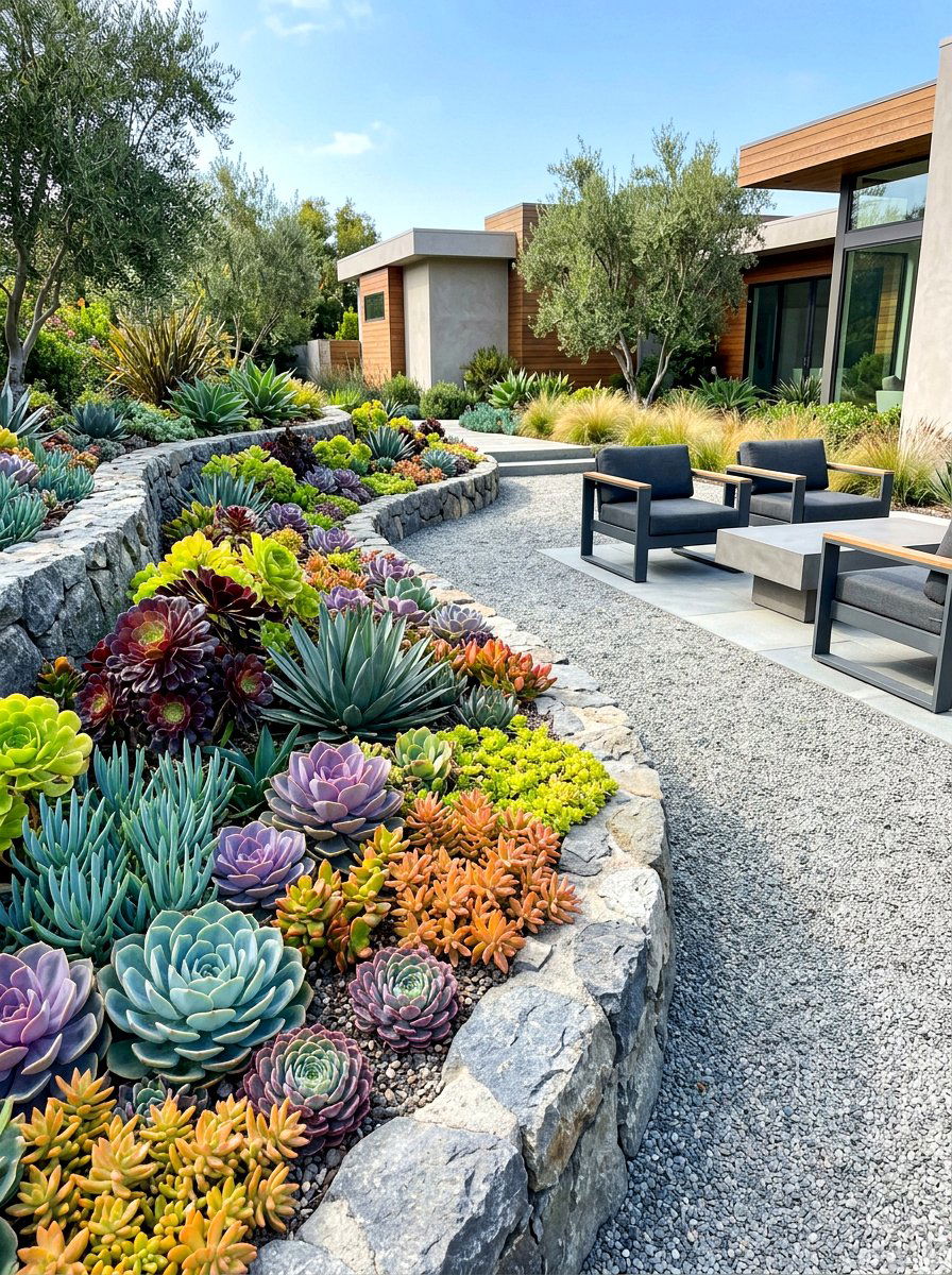 Succulent Garden Border - 30 courtyard patio ideas