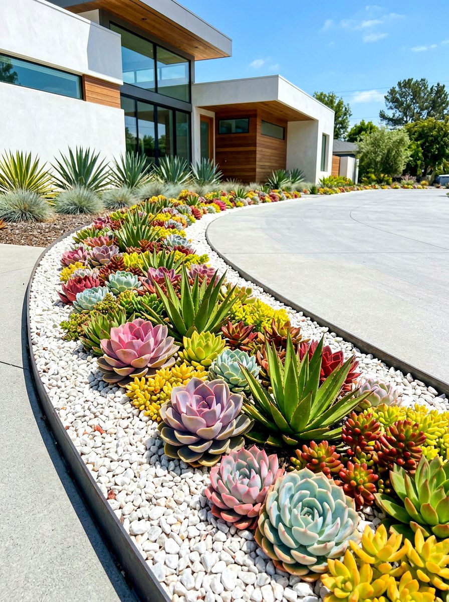 Succulent Garden Border - 30 front lawn landscaping ideas