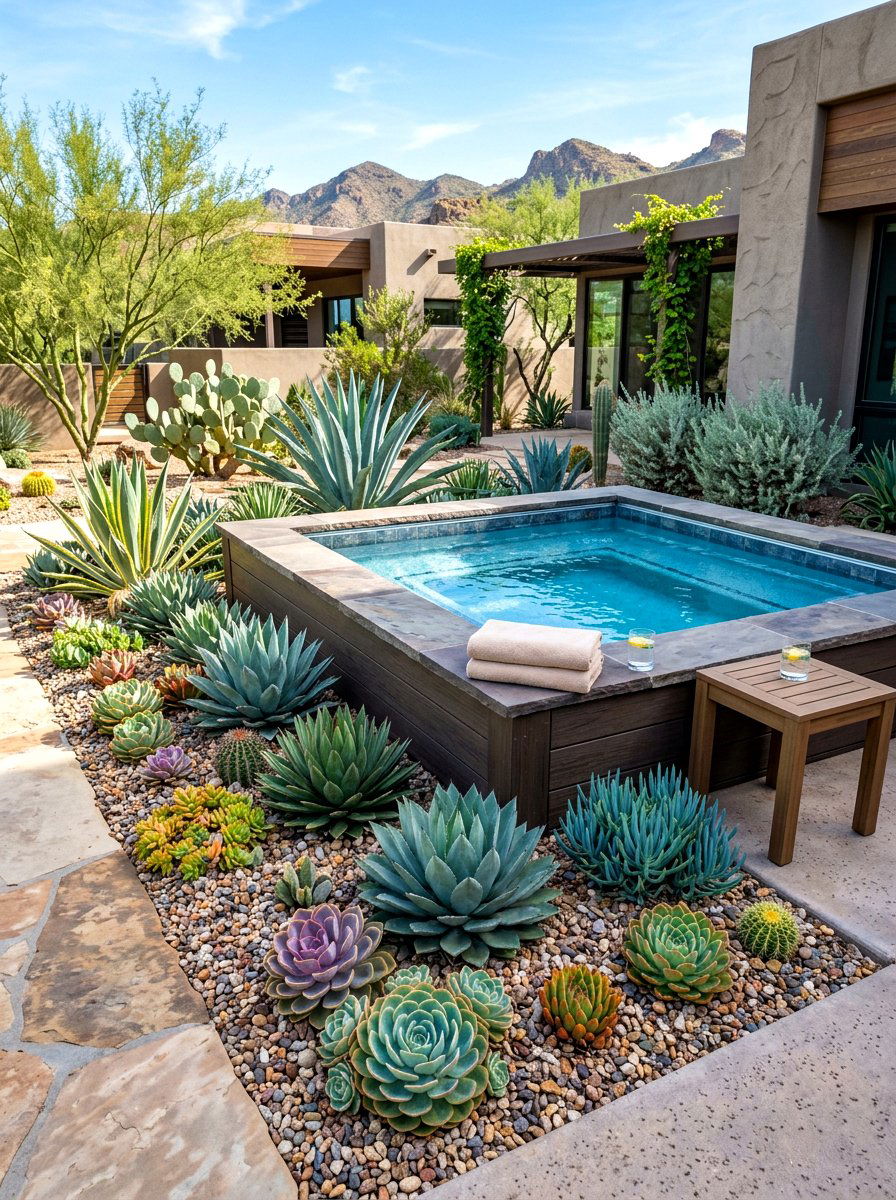 Succulent Garden Border - 30 hot tub patio decor ideas aesthetic