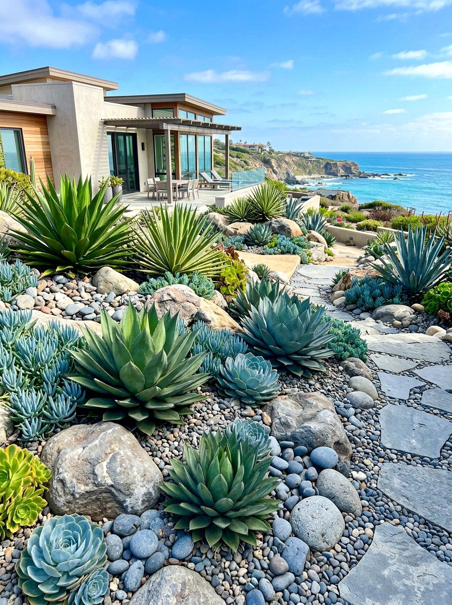 Succulent Garden With Rock Accents - 30 coastal backyard ideas