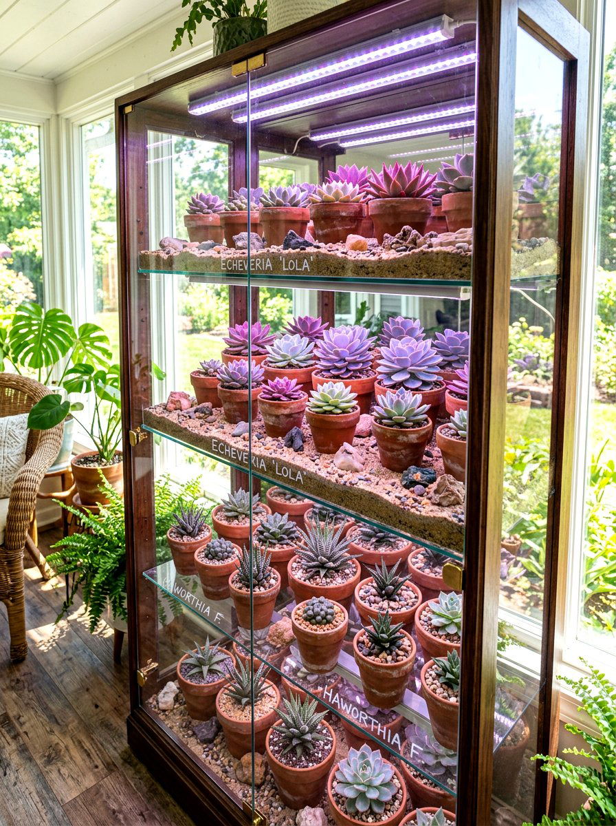 Succulent Glass Display Cabinet - 30 indoor greenhouse cabinet ideas