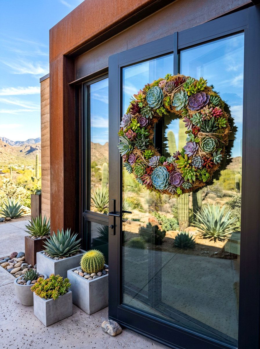 Succulent Living Wreath - 30 exterior wreath styling ideas
