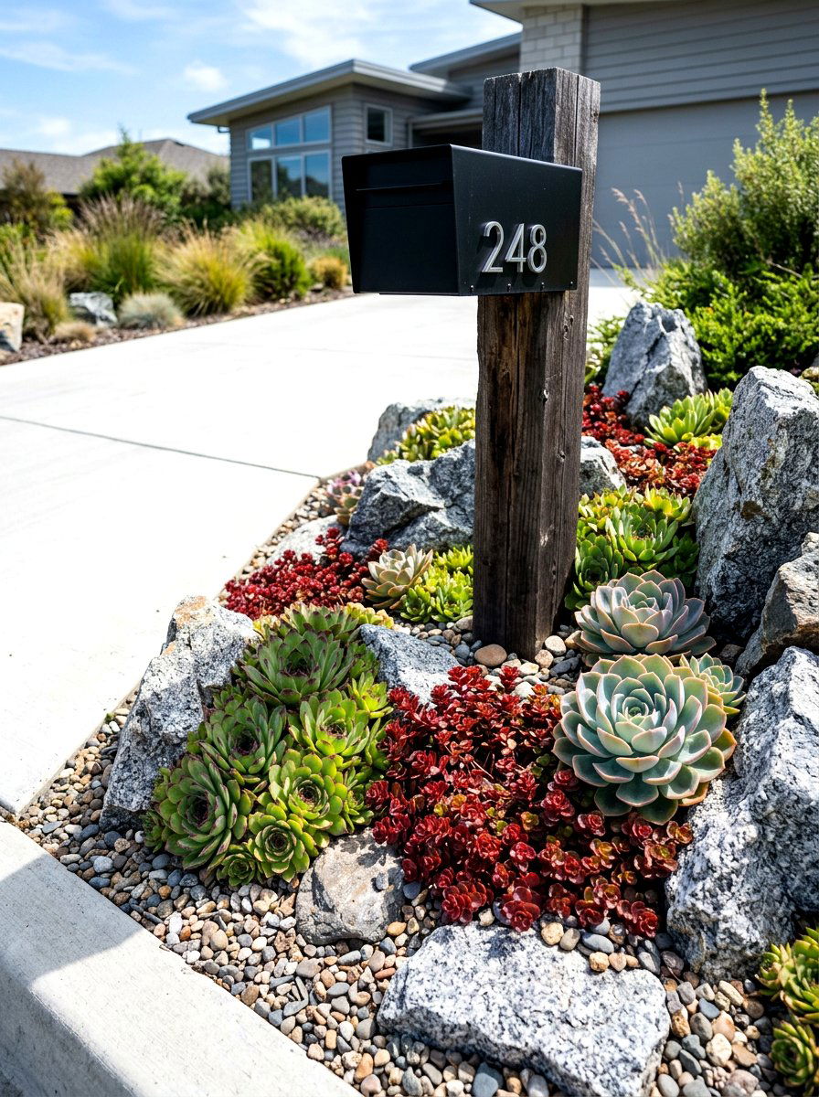 Succulent Mailbox Rock Garden