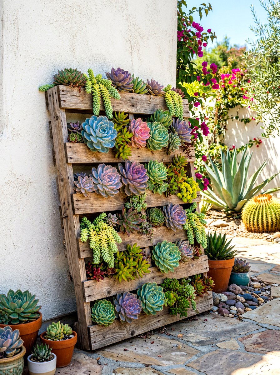 Succulent Pallet Garden - 30 pallet garden wall ideas