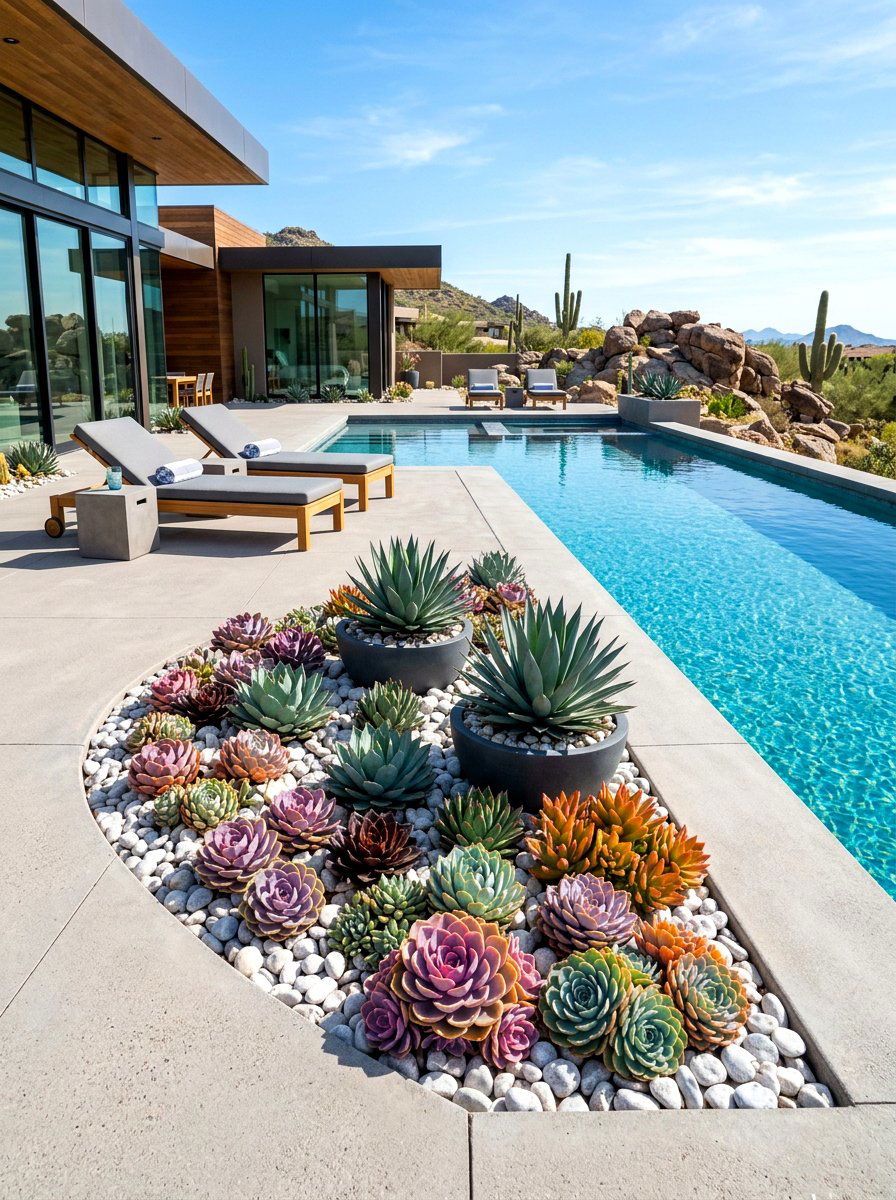 Succulent Pool Garden - 30 pool garden ideas