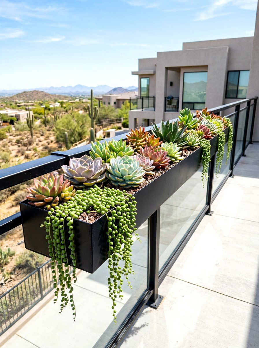Succulent Railing Garden - 30 flower box railing ideas