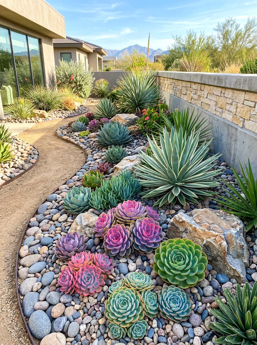 Succulent Rock Garden - 30 Mediterranean exterior courtyard ideas