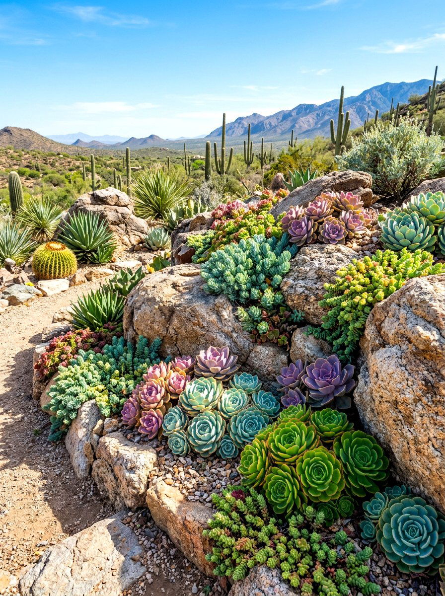 Succulent Rock Garden - 30 xeriscape backyard ideas