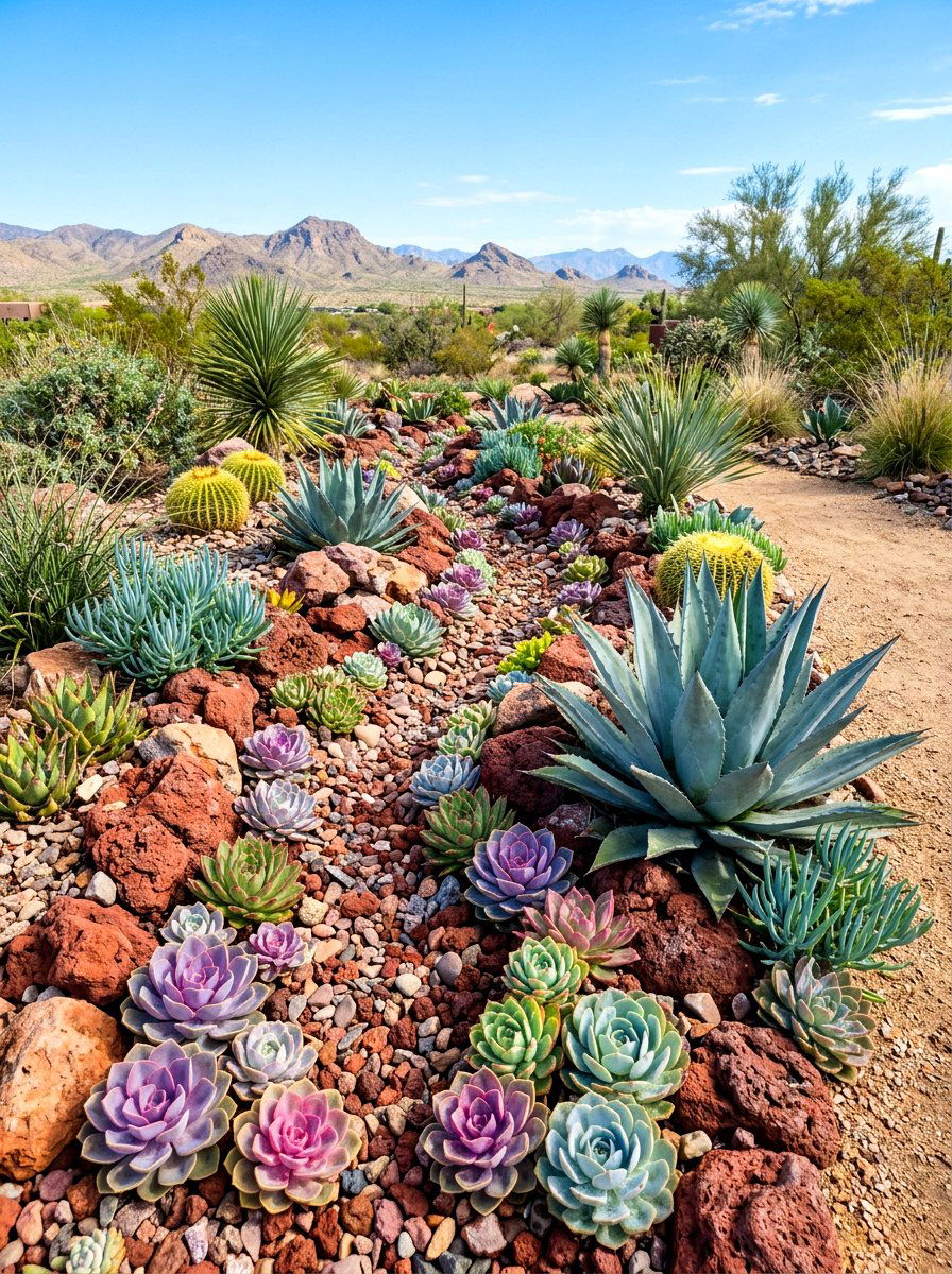 Succulent Rock Swale - 30 swale landscaping ideas