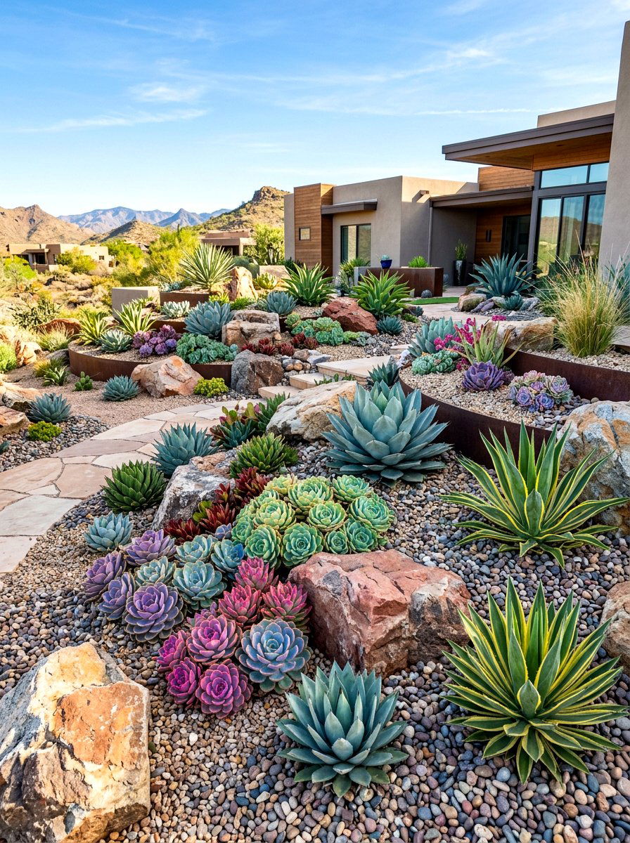Succulent Rockery - 30 hillside landscaping ideas