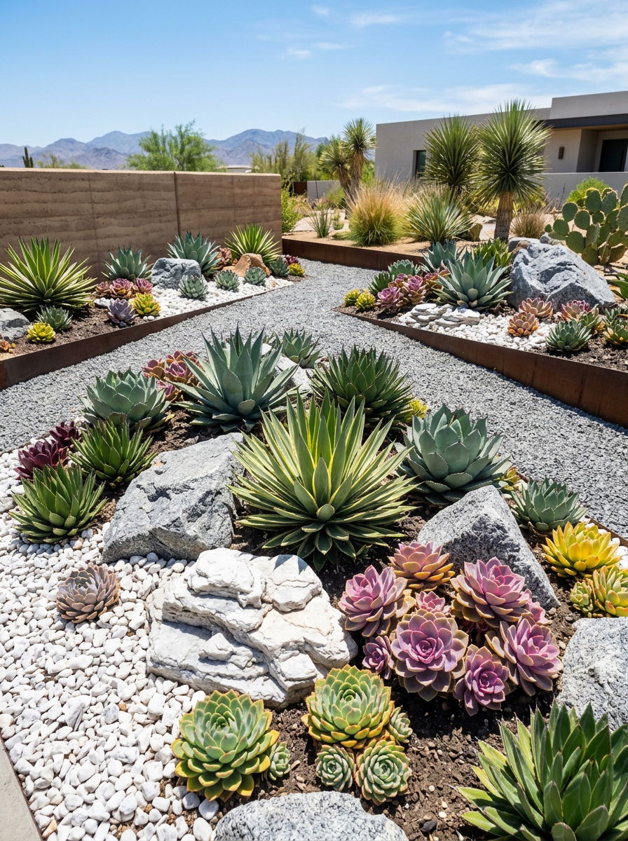 Succulent Rockery - 30 rock flower bed ideas