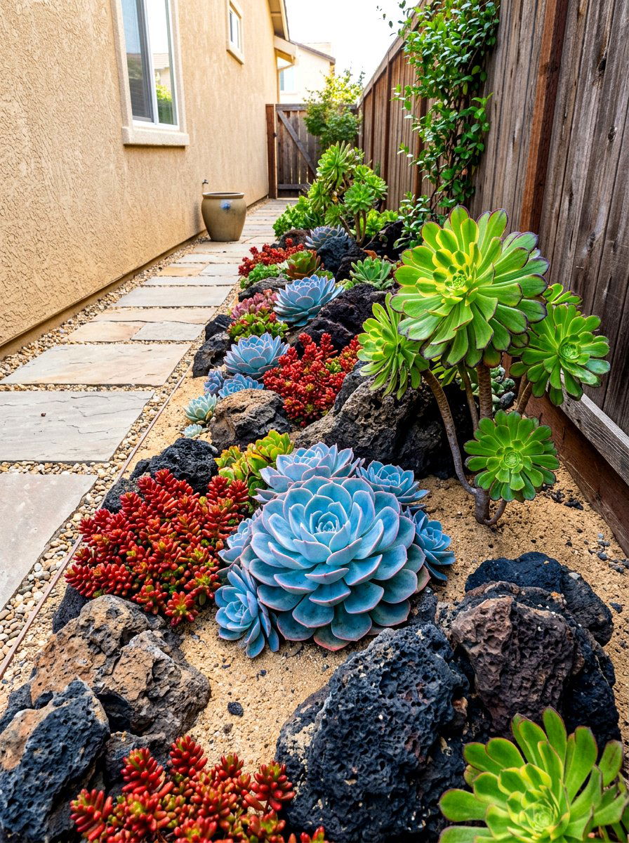 Succulent Rockery Bed - 30 side yard flower bed ideas